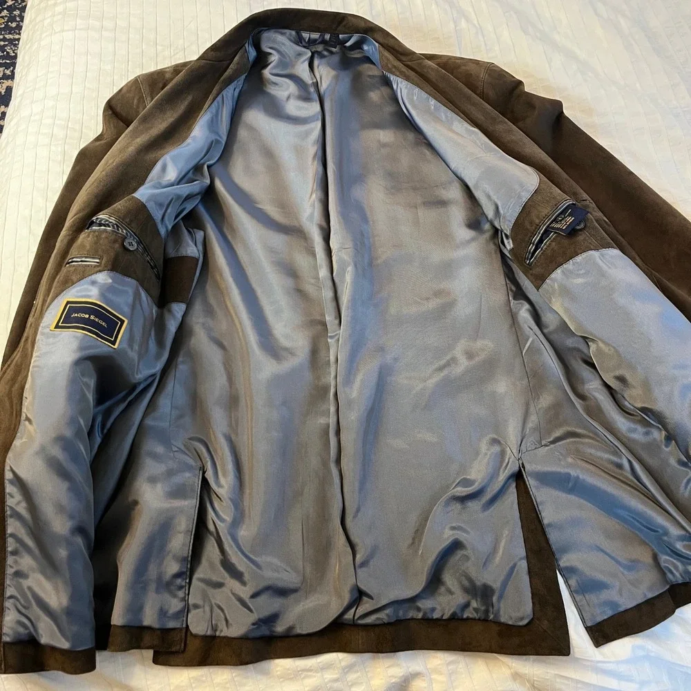 Jacob Siegel Men's Brown Suede Leather Blazer‎ Jacket Size 46R Exc Cond Pockets